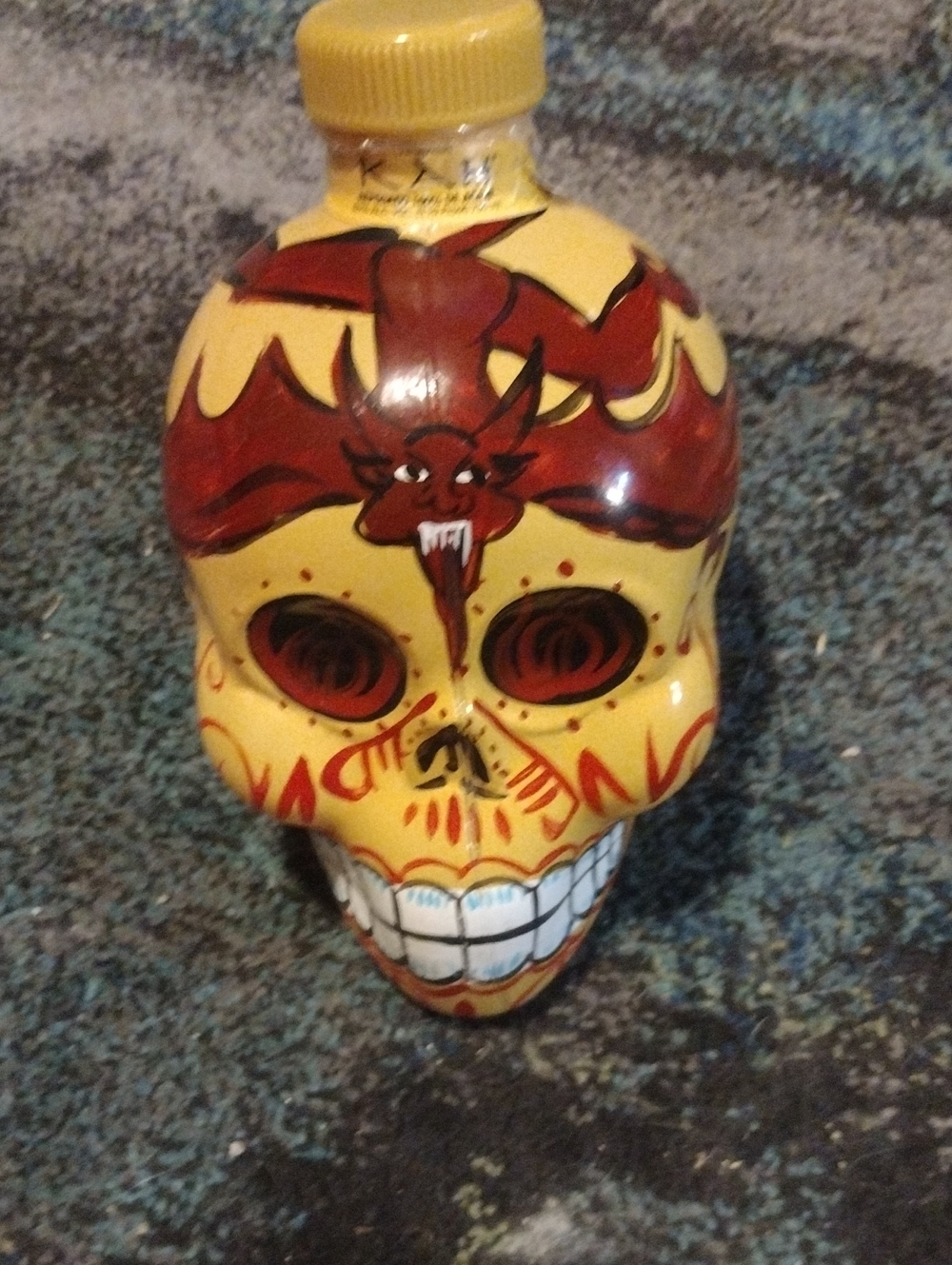 Yellow Hand-Painted Ceramic Skull Accent Vase